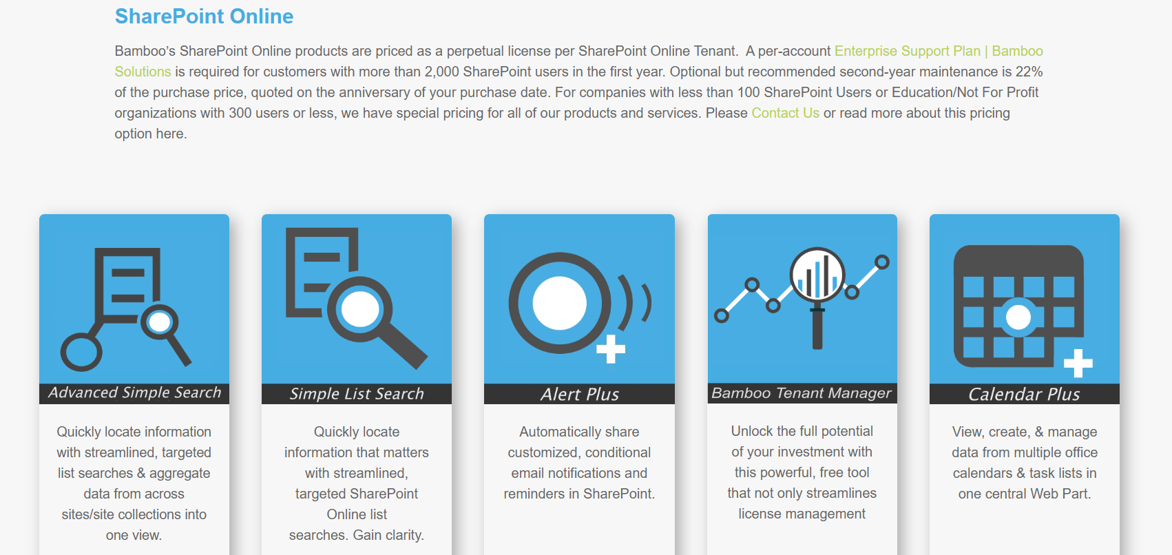 A snapshot showing the main capabilities of Bamboo Solutions